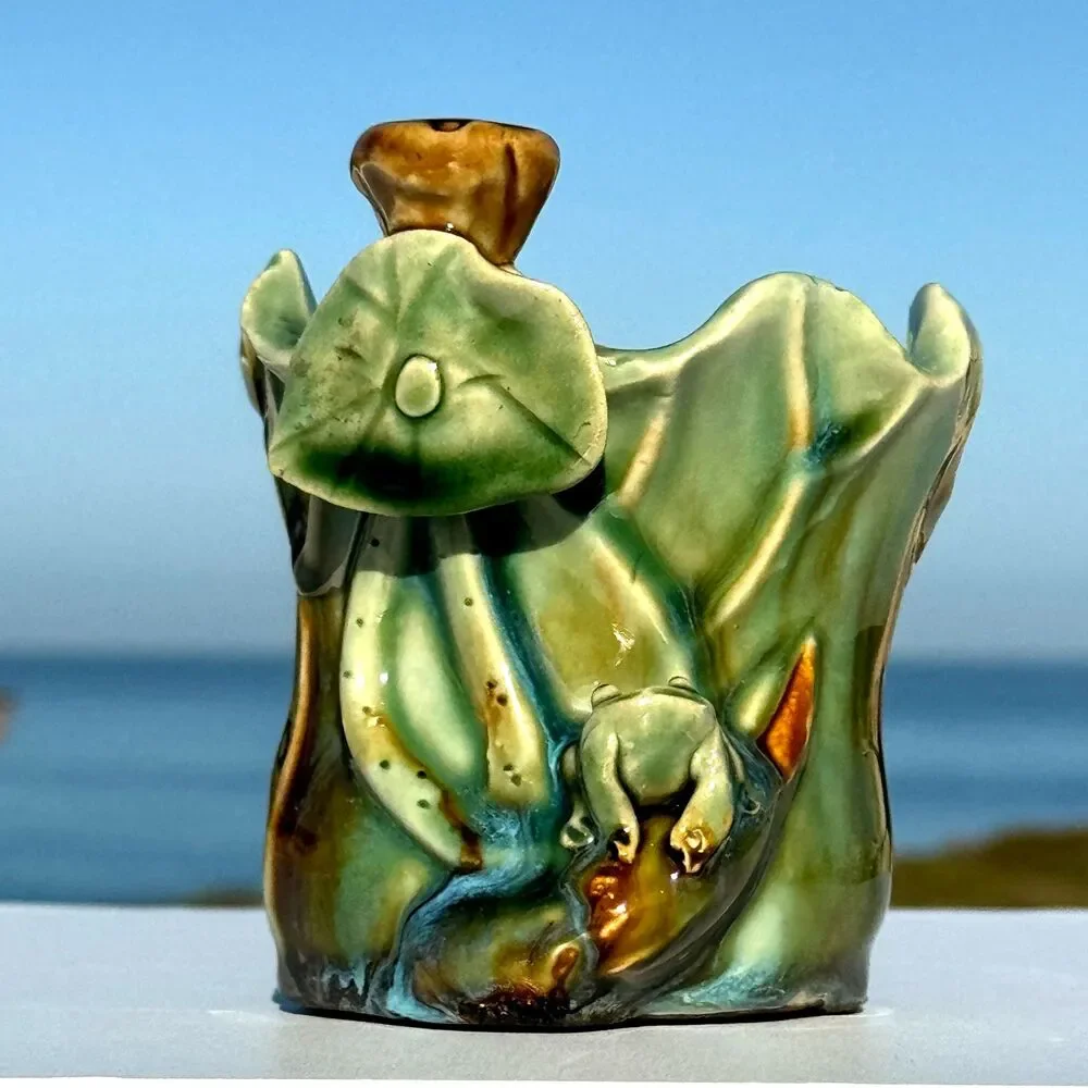 Planter Vase Art Pottery Frog Drip Glaze Coastal Studio Ceramic Sculptural Decor
